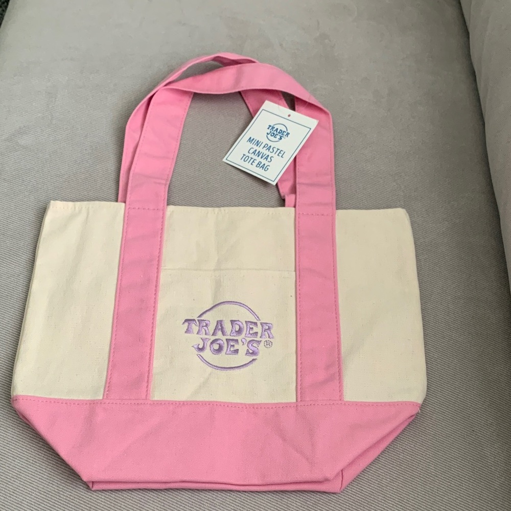 Trader Joe’s Pink and Cream Canvas Mini Tote Bag